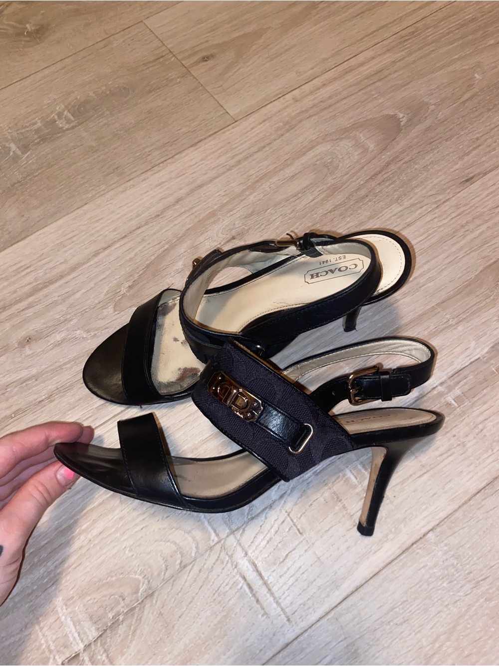 Coach Black Strappy kitten heel Slingback Open Toe Ankle Strap Buckle 8.5